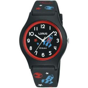 Lorus Kids Black Silicone Strap Watch RRX43HX9