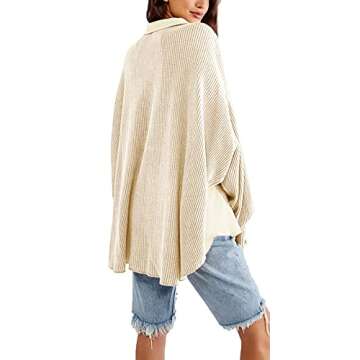 Womens Button Down Shirts Jacket Casual Waffle Knit Long Sleeve Oversized Shacket Tops Beige