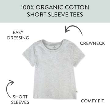 HonestBaby Multipack Short Sleeve T-Shirt Tee 100% Organic Cotton Infant Baby, Toddler, Little Kids ...
