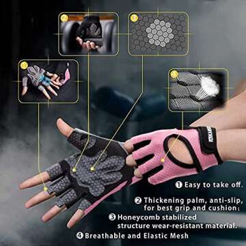 LIFECT Essential Breathable Workout Gloves, Knuckle Weight Lifting Shorty Fingerless Gloves with Cur...