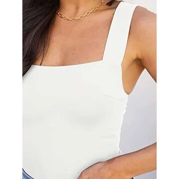 REORIA Womens Sexy Club Square Neck Sleeveless Tank Tops Bodysuits Stretchy Leotard Clubwear White X-Small