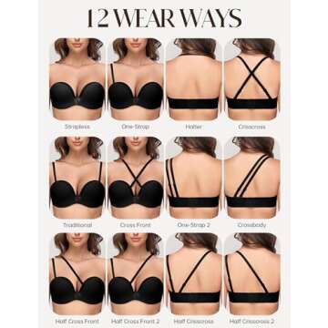 Wingslove Women's Strapless Bra Full Figure Wirefree Push Up Bras Seamless Multiway Convertible Straps(Black,34D)