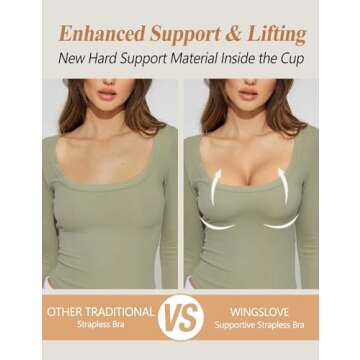 Wingslove Women's Strapless Bra Full Figure Wirefree Push Up Bras Seamless Multiway Convertible Straps(Black,34D)