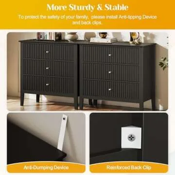 May in Color Large Black 3 Drawer Dresser, Painted 30 Inch Tall Wood Nightstand with Storage, Wide Modern Chest of Drawers with Ball Bearing Slide for Bedroom Hallway Living Room Entryway Office
