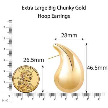 Earrings Dupes Extra Large Big Chunky Gold Hoop Earrings for Women, 14k Gold Lightweight Waterdrop Tear Drop Earrings Dupes Trendy Jewelry Gift Gold
