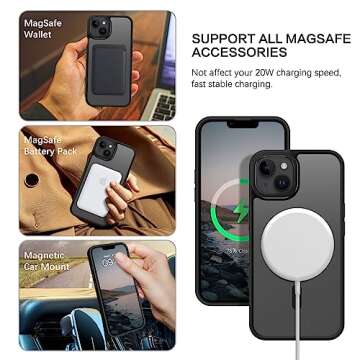 BENTOBEN Magnetic iPhone 13/14 Case, Translucent Matte, Slim Shockproof Protective Cover for iPhone 13/14 6.1", Black, MagSafe Compatible