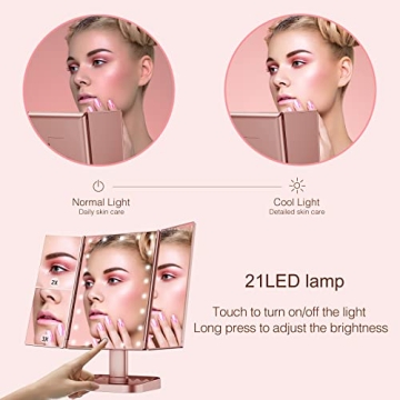 HUONUL Makeup Mirror with LED Lights 10X Magnification Rose Gold