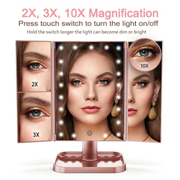 HUONUL Makeup Mirror with LED Lights 10X Magnification Rose Gold