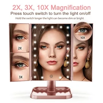 HUONUL Makeup Mirror with LED Lights 10X Magnification Rose Gold