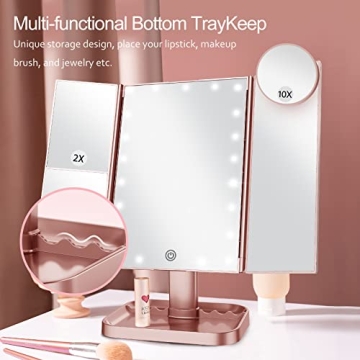 HUONUL Makeup Mirror with LED Lights 10X Magnification Rose Gold