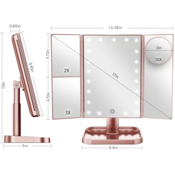 HUONUL Makeup Mirror with LED Lights 10X Magnification Rose Gold