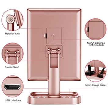HUONUL Makeup Mirror with LED Lights 10X Magnification Rose Gold