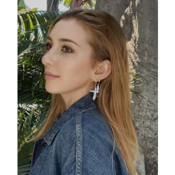 Iutymu Nature Pearl Cross Earrings Freshwater Cross Pearl earrings Baroque Pearl Dangle Earrings Chu...