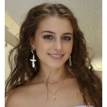 Iutymu Nature Pearl Cross Earrings Freshwater Cross Pearl earrings Baroque Pearl Dangle Earrings Chunky Cross Earrings Statement Earrings Religious Jewelry (Gold)