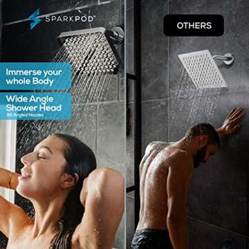 SparkPod Shower Head - High Pressure Rain - Premium Quality Luxury Design - 1-Min Install - Easy Cle...