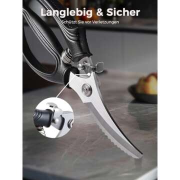 Poultry Shears, Heavy Duty Kitchen Shears With Anti-Slip Handle & Safety Lock, Poultry Scissors for Meat, Chicken, Bone,Turkey, Fish, Spring Loaded, Dishwasher Safe