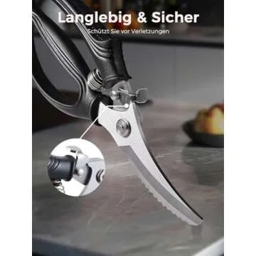 Poultry Shears, Heavy Duty Kitchen Shears With Anti-Slip Handle & Safety Lock, Poultry Scissors for Meat, Chicken, Bone,Turkey, Fish, Spring Loaded, Dishwasher Safe