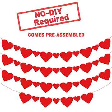 KatchOn, Red Valentines Day Garland - Pack of 40 | Felt Heart Garland for Valentines Day Decorations...