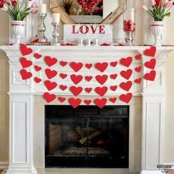 KatchOn, Red Valentines Day Garland - Pack of 40 | Felt Heart Garland for Valentines Day Decorations | Valentine Garland, Galentines Day Decorations | Red Heart Banner, Heart Decorations For Party
