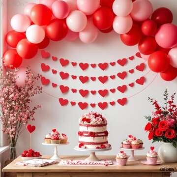 KatchOn, Red Valentines Day Garland - Pack of 40 | Felt Heart Garland for Valentines Day Decorations | Valentine Garland, Galentines Day Decorations | Red Heart Banner, Heart Decorations For Party