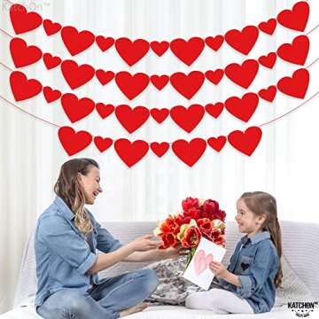 KatchOn, Red Valentines Day Garland - Pack of 40 | Felt Heart Garland for Valentines Day Decorations | Valentine Garland, Galentines Day Decorations | Red Heart Banner, Heart Decorations For Party