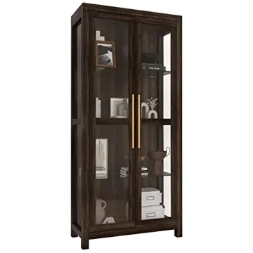 BELLEZE Glass Display Cabinet for Home Decor and Storage