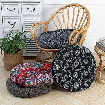 Boho Floor Pillow Dragon Pattern Meditation Cushion 22 Inch