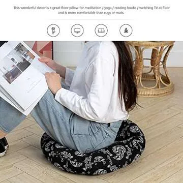 Boho Floor Pillow Dragon Pattern Meditation Cushion 22 Inch