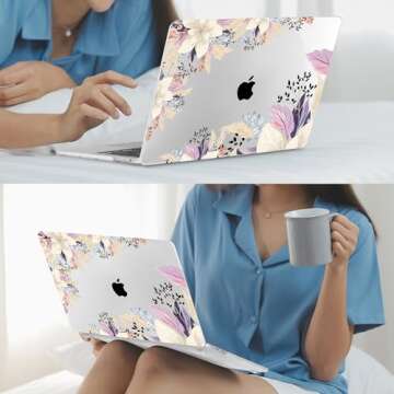 Mektron for MacBook Pro 13-inch Case 2022 2021 2020 Release A2338 M2 M1 A2289 A2251, Printed Plastic Hard Shell with Keyboard Skin for New MacBook Pro 13.3-inch Touch Bar Fits Touch ID, Rice Flower