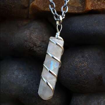 Sugandha Wellness Rainbow Moonstone Healing Crystal Necklace - Lunar Pendant Balance, Inner Light, L...
