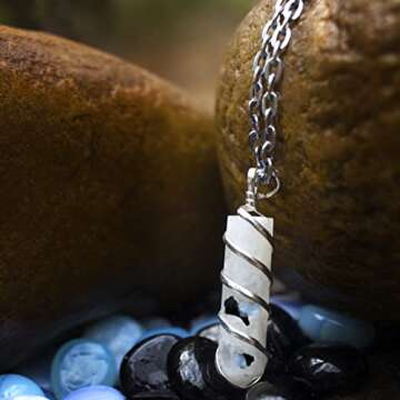 Sugandha Wellness Rainbow Moonstone Healing Crystal Necklace - Lunar Pendant Balance, Inner Light, Love & Creativity