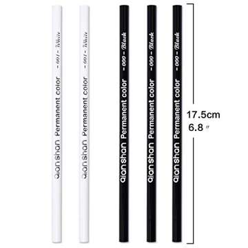 qianshan 5Pcs Black White Color Pencils - Permanent Color Drawing Pencil Oil-based Wooden Colored Pencils for Artist and Beginner Art Projects, 2 Colors of 3 Black, 2White