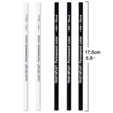 qianshan 5Pcs Black White Color Pencils - Permanent Color Drawing Pencil Oil-based Wooden Colored Pencils for Artist and Beginner Art Projects, 2 Colors of 3 Black, 2White