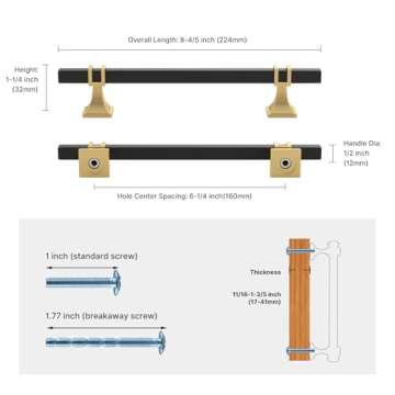 Lepatape 25 Pack 6-1/4 Inch Cabinet Pulls Black and Gold Cabinet Handles Kitchen Cabinet Handles, Black Dresser Drawer Pulls Kitchen Cabinet Hardware