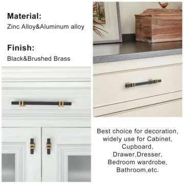 Lepatape 25 Pack 6-1/4 Inch Cabinet Pulls Black and Gold Cabinet Handles Kitchen Cabinet Handles, Black Dresser Drawer Pulls Kitchen Cabinet Hardware