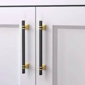 Lepatape 25 Pack 6-1/4 Inch Cabinet Pulls Black and Gold Cabinet Handles Kitchen Cabinet Handles, Black Dresser Drawer Pulls Kitchen Cabinet Hardware