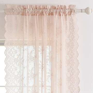 Kotile Blush Sheer Curtains 108 Inch Length 2 Panels, Embroidered Country Floral Vintage Lace Sheer Curtains for Bedroom, Rod Pocket Privacy Window Sheer Lace Curtains, Each 52 x 108 Inch, Blush Pink