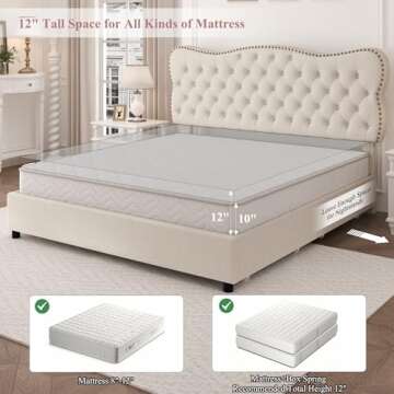 HOSTACK King Bed Frame with 4 Storage Drawers, Upholstered Platform Bed Frame with Button Tufted Hea...