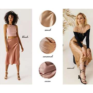 Zeagoo Womens Midi Skirt Satin High Waist Skirt Elegant Silk Skirts Khaki