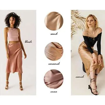 Zeagoo Womens Midi Skirt Satin High Waist Skirt Elegant Silk Skirts Khaki