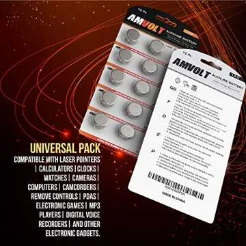 AmVolt- Pack of 15 LR44 Batteries AG13 SR44 357 303 Premium Alkaline Non Rechargeable Button Battery, 1.5 Volt Small Batteries for Watches Clocks & Electronic Devices