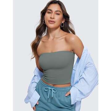 CRZ YOGA Butterluxe Double Lined Tube Tops for Women Basic Cropped Bandeau Strapless Casual Going Out Crop Shirts Grey Sage X-Small