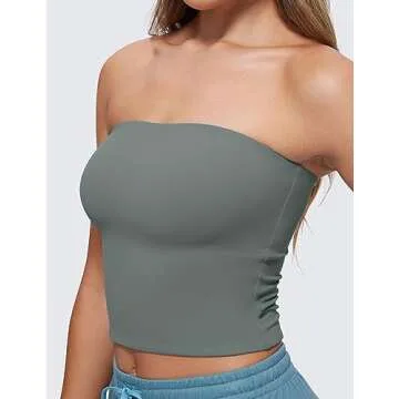 CRZ YOGA Butterluxe Double Lined Tube Tops for Women Basic Cropped Bandeau Strapless Casual Going Out Crop Shirts Grey Sage X-Small