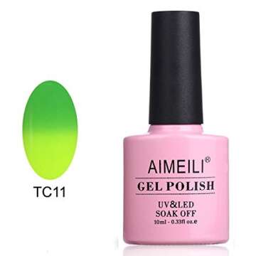 AIMEILI Soak Off U V LED Temperature Color Changing Chameleon Gel Nail Polish - Green To Lime (TC11) 10ml