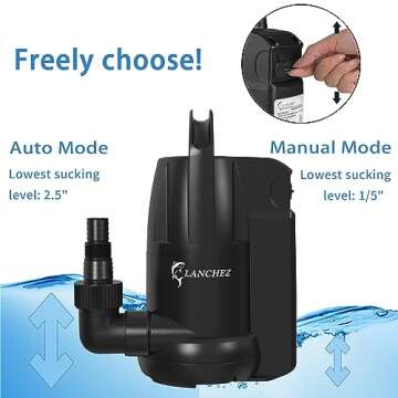 Lanchez 1/2 HP Submersible Water Sump Pump 3330 GPH with Built-in Float Switch for Clean Water Draining Transfer, 25ft Power Cord