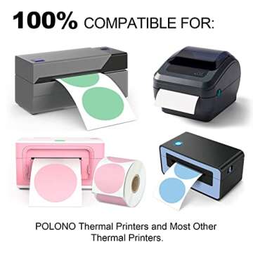 Misofuki 2" 750 Labels Green Circle Direct Thermal Stickers Labels Roll Compatible with Zebra, Rollo, MUNBYN, Self-Adhesive Round Direct Thermal Labels