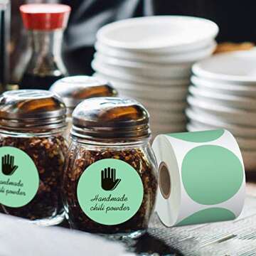 Misofuki 2" 750 Labels Green Circle Direct Thermal Stickers Labels Roll Compatible with Zebra, Rollo, MUNBYN, Self-Adhesive Round Direct Thermal Labels