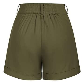 Belle Poque Women Fashion Casual High Waist Loose Cotton Shorts Army Green Linen Shorts XL