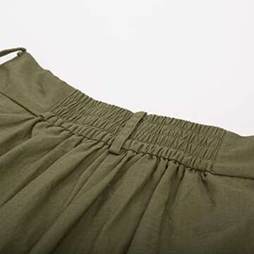 Belle Poque Women Fashion Casual High Waist Loose Cotton Shorts Army Green Linen Shorts XL