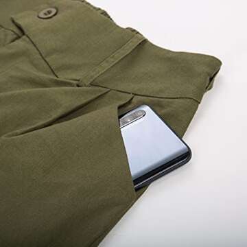 Belle Poque Women Fashion Casual High Waist Loose Cotton Shorts Army Green Linen Shorts XL